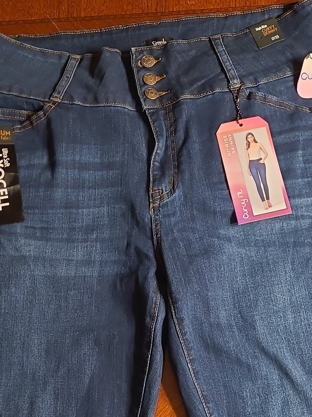 Simply Curvy Fit High-Rise Skinny Jeans in Dark Wash Blue Multi Button 17/33